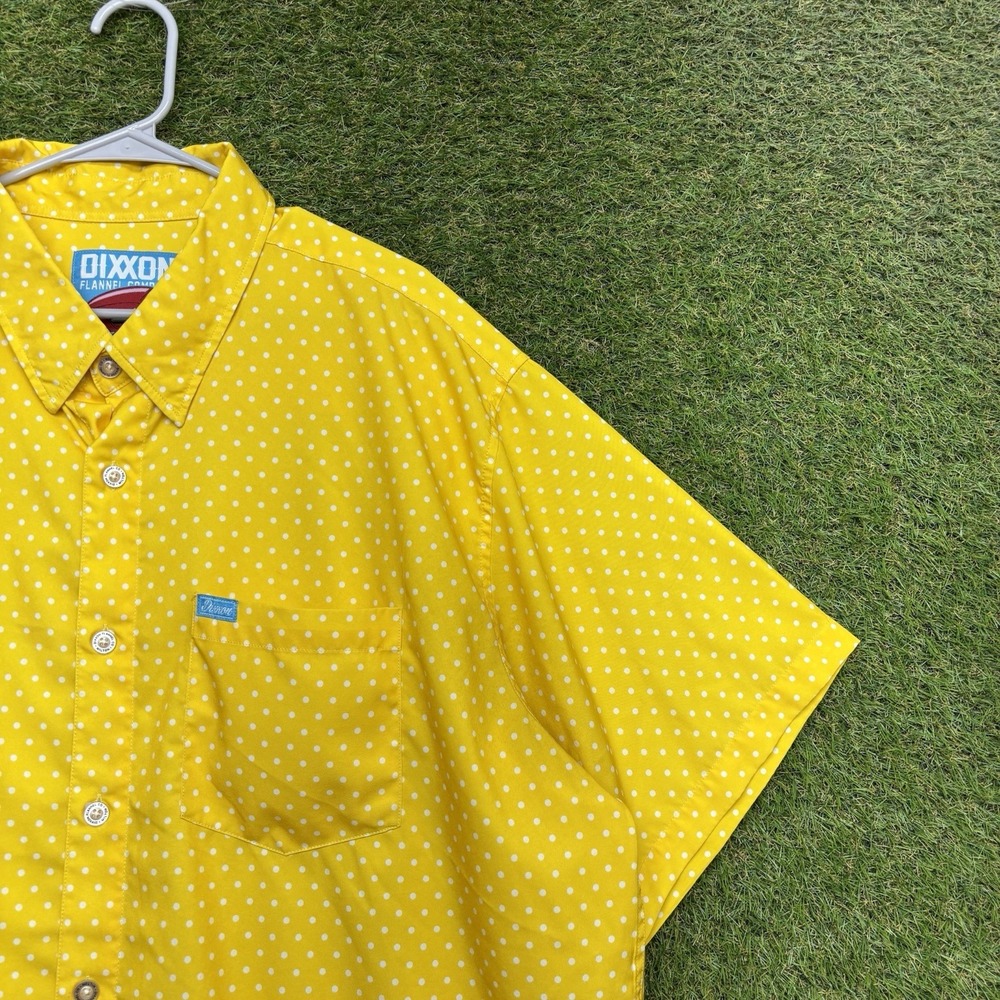 Dixxon Flannel The Milton Shirt Mens 3XL Yellow Polka Dot Short Sleeve Button Up